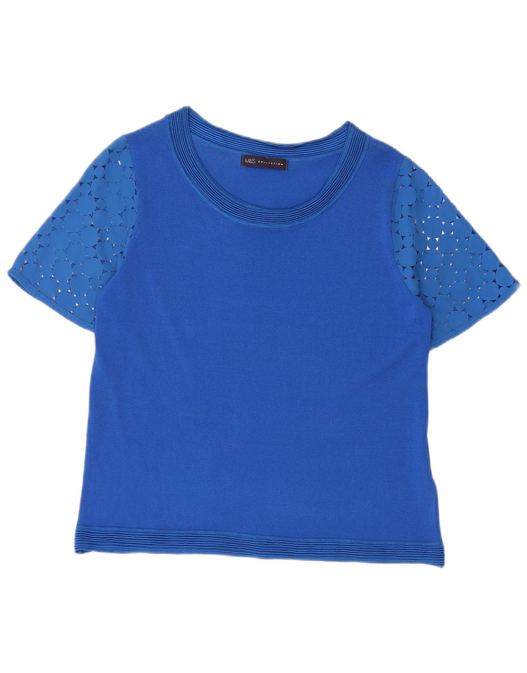 Marks & Spencer Damebluse Top UK 12 Medium Blue Geometric Viscose