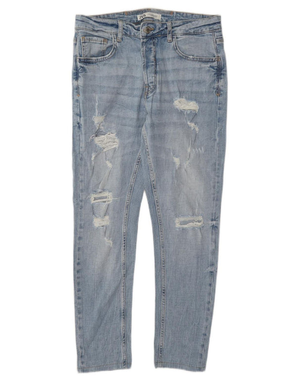 Zara Herre Distressed Slim Jeans UE 42 Large W32 L28 Blå