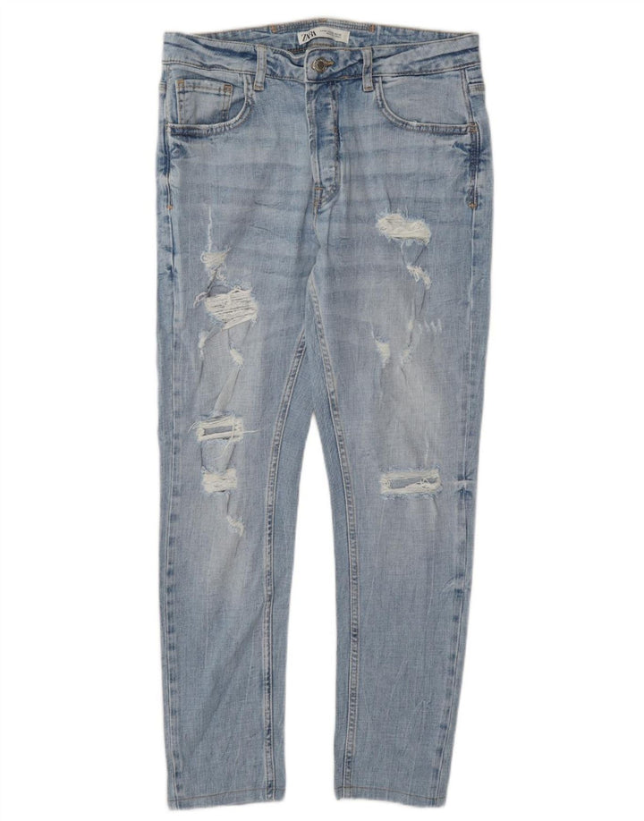 Zara Herre Distressed Slim Jeans UE 42 Large W32 L28 Blå