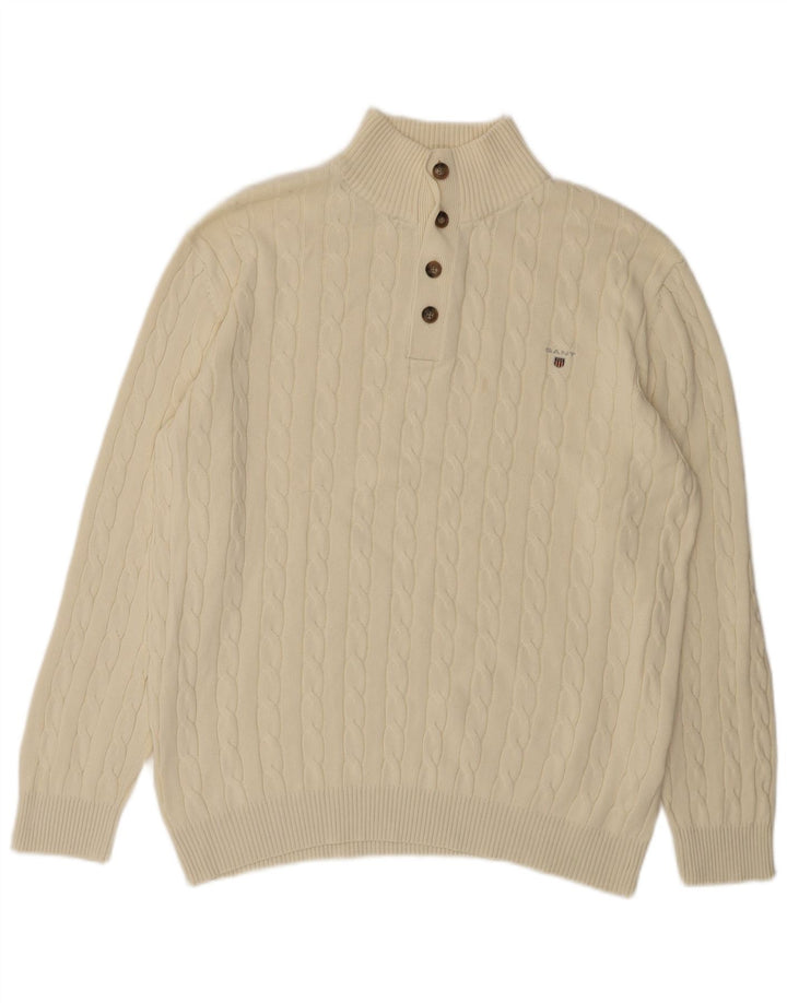 Gant Herre Button Neck Jumper Sweater 2XL Off White Bomuld