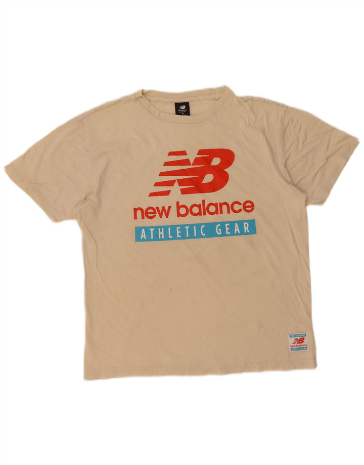 New Balance Herre grafisk T-shirt Top Medium Beige Bomuld