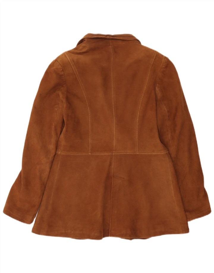 Vintage dame ruskind 2-knaps blazerjakke UK 12 medium brunt læder