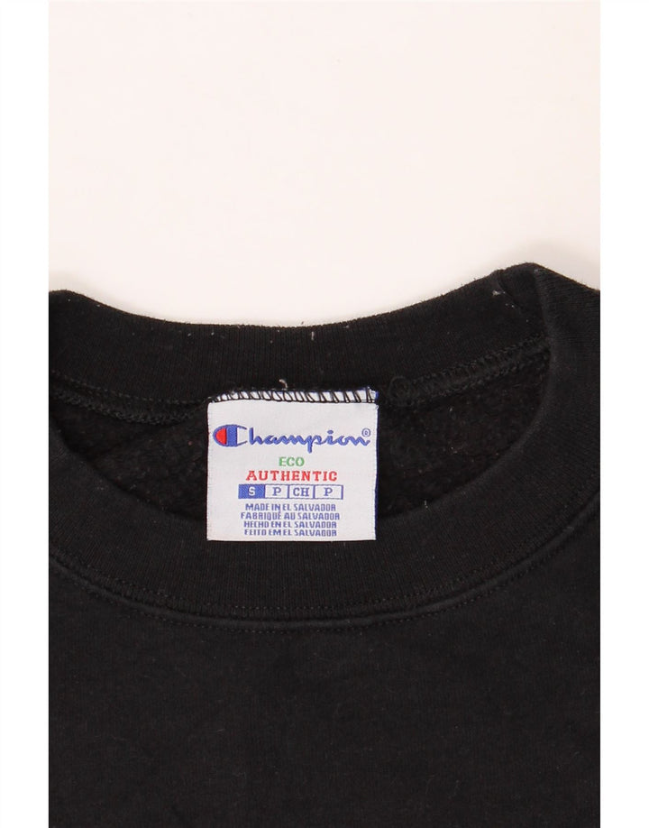 CHAMPION Mens Graphic Sweatshirt Jumper Small Black Cotton Vintage Champion and Second-Hand Champion from Messina Hembry 