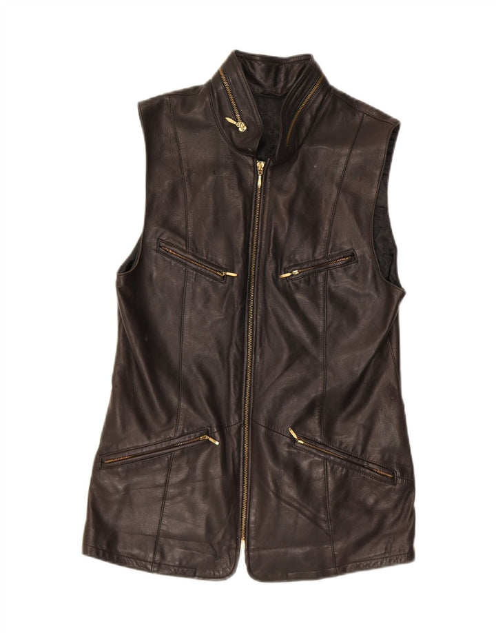 OTTO KERN Womens Leather Gilet UK 10 Small Black Vintage Otto Kern and Second-Hand Otto Kern from Messina Hembry 