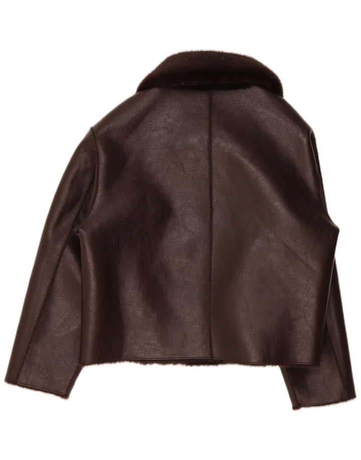 Zara Sherpa-jakke til kvinder UK 18 XL Brun polyester