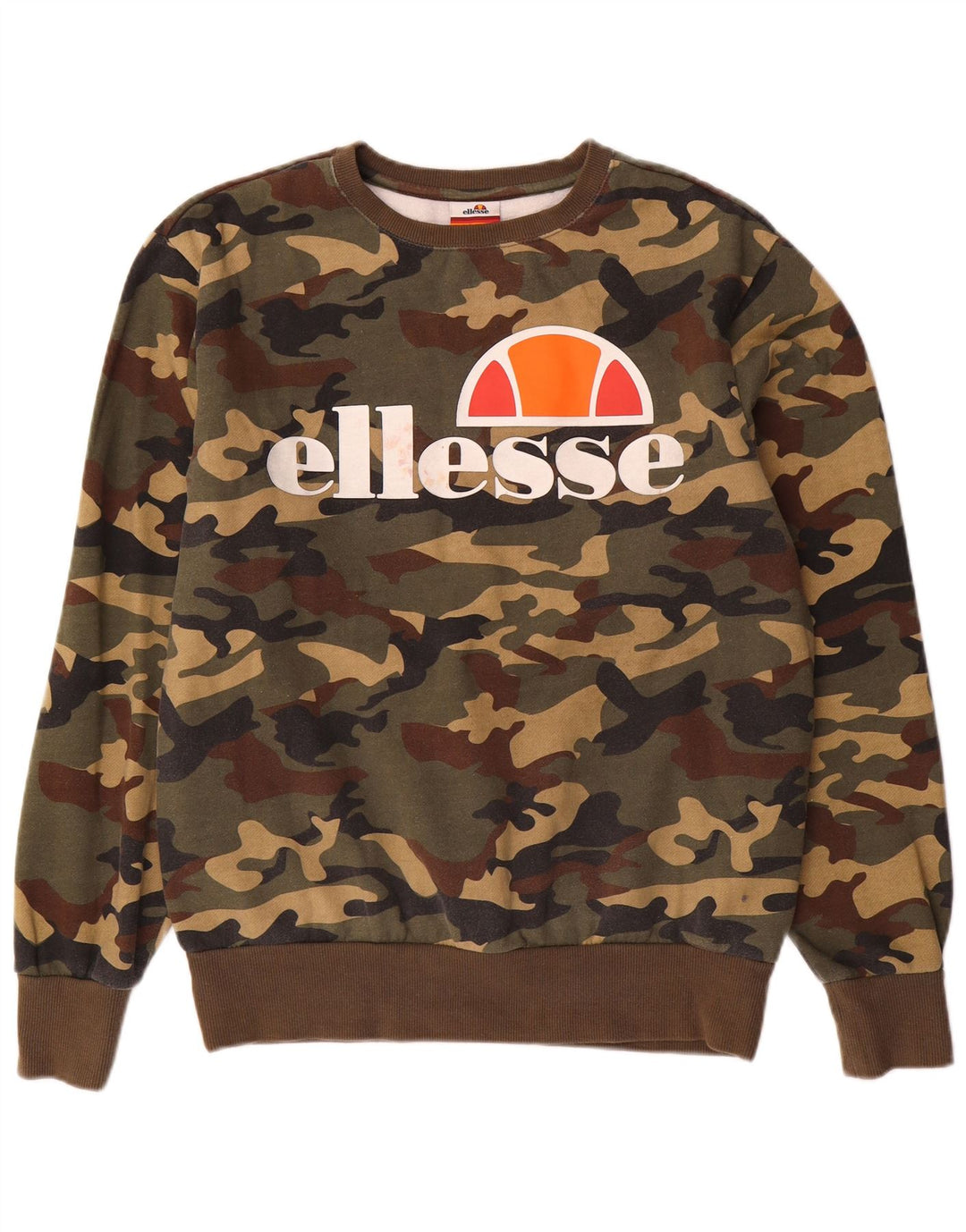 Ellesse Herre Grafisk Sweatshirt Jumper Stor Khaki Camouflage Bomuld