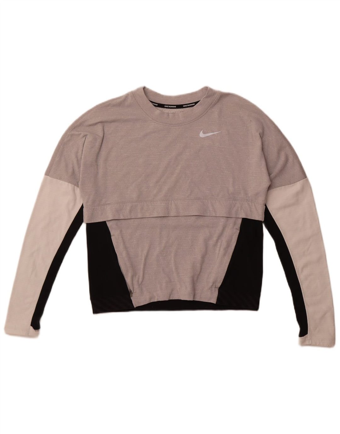 Nike Dame Dri Fit Top Langærmet UK 10 Small Grey Colourblock Polyester