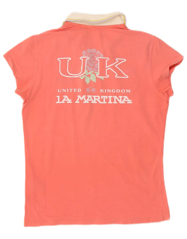 La Martina grafisk poloskjorte til kvinder UK 14 Large Pink Colourblock Bomuld