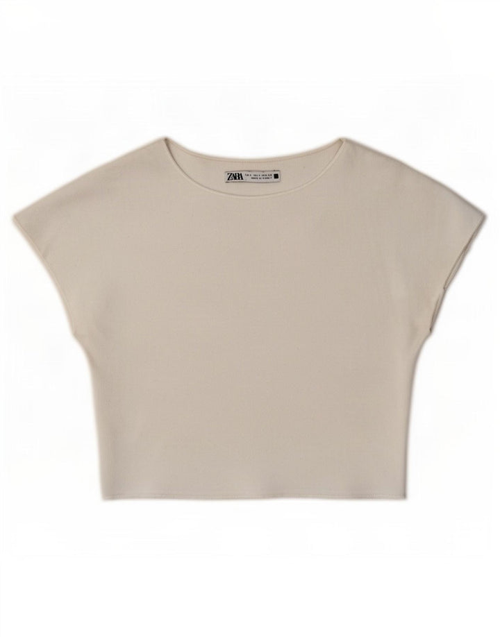 Zara Womens Crop Batwing Bluse Top UK 8 Small White