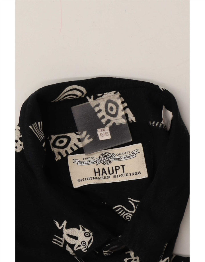 Haupt Herre abstrakt mønster kortærmet skjorte UK 45/46 2XL Navy Blue