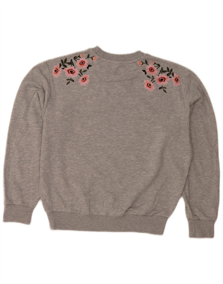 Topshop Dame Oversized Sweatshirt Jumper UK 6 XS Grå Floral Polyester