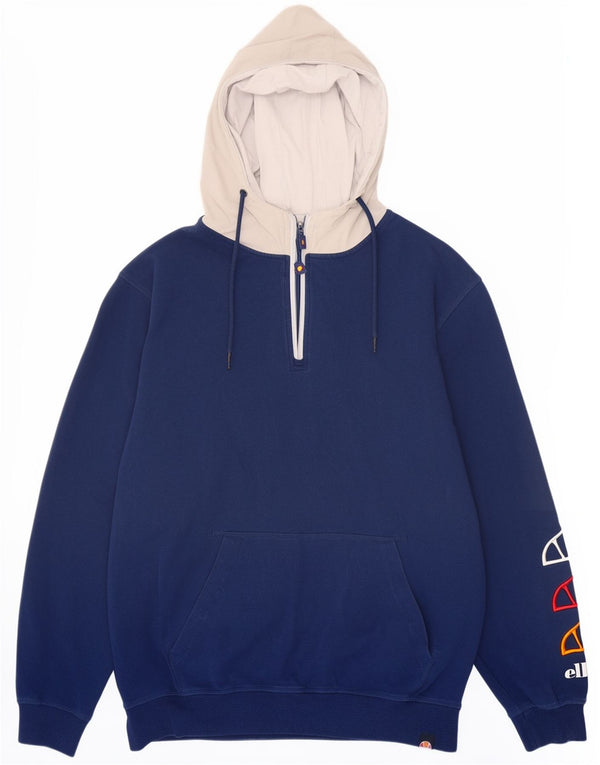 Ellesse Herre grafisk lynlås hættetrøje Jumper Large Blue Colourblock Bomuld