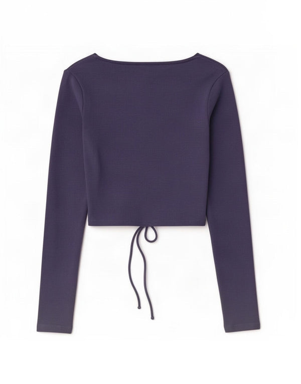 Zara Womens Crop Top Langærmet UK 12 Medium Lilla Bomuld
