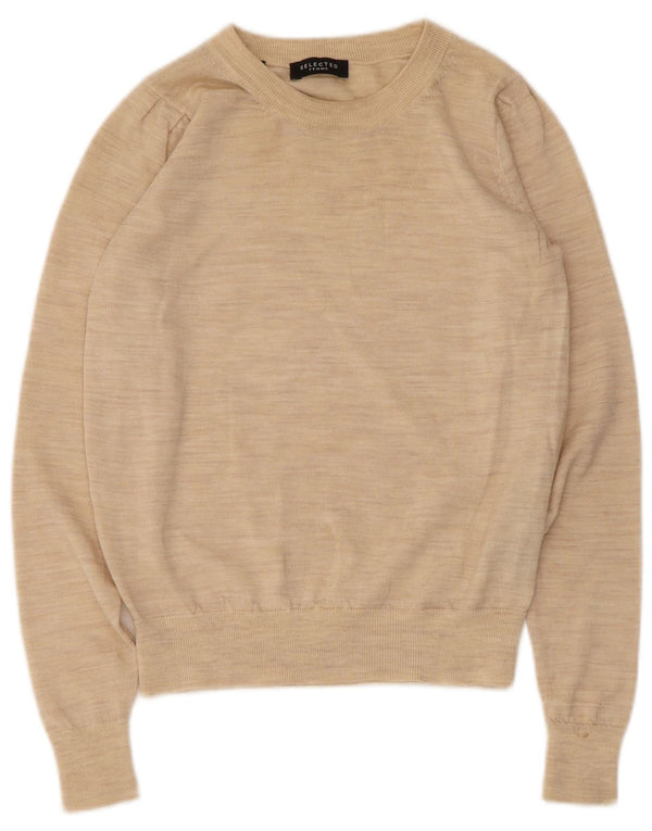 Selected Femme Dame Boat Neck Jumper Sweater UK 6 XS Beige Uld