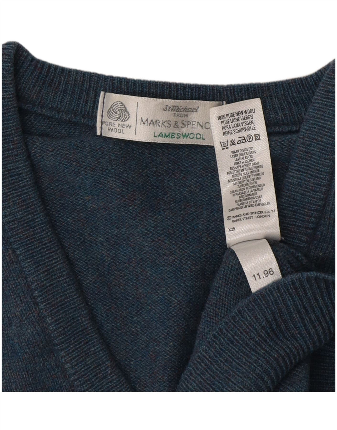 Marks & Spencer Herre V-hals sweater lille blå lammeuld