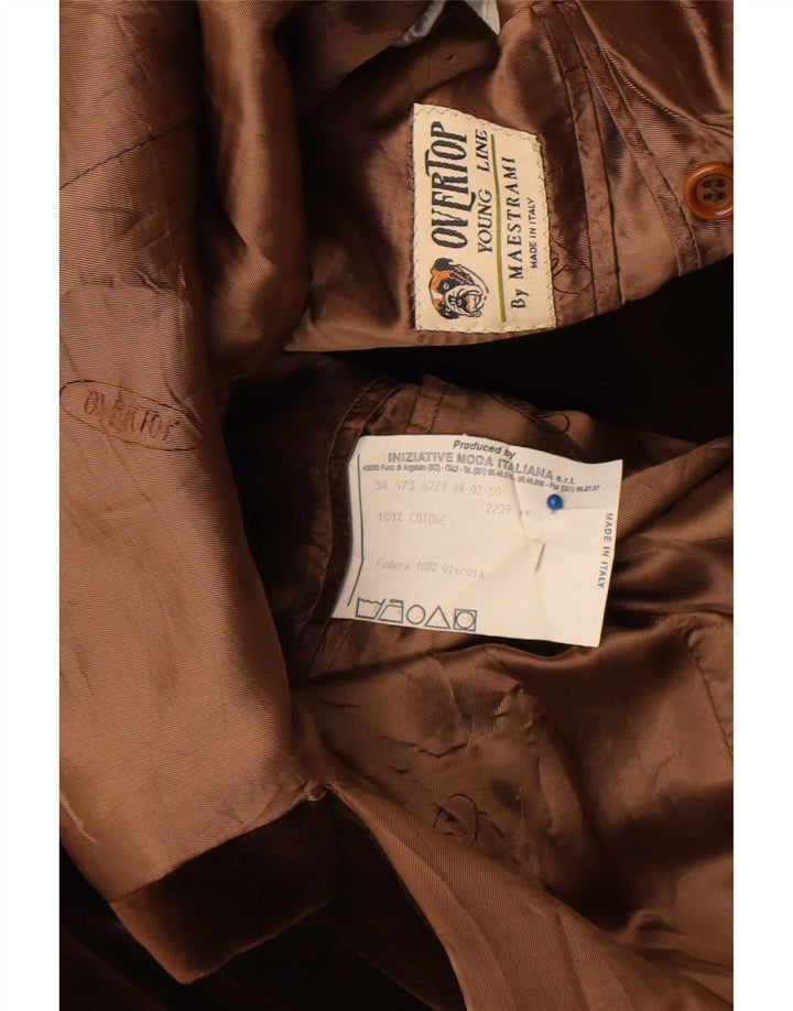 Maestrami Herre 3 Button Velvet Blazer Jacket IT 50 Stor Brun Bomuld