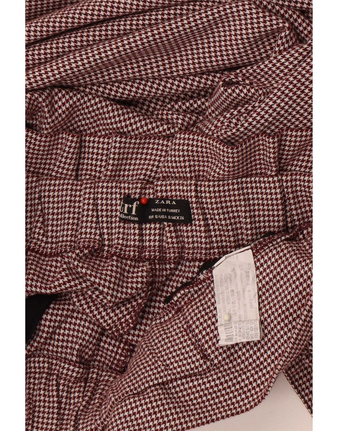 Zara Dame Højtalje Capri Bukser Small W26 L23 brun ternet polyester