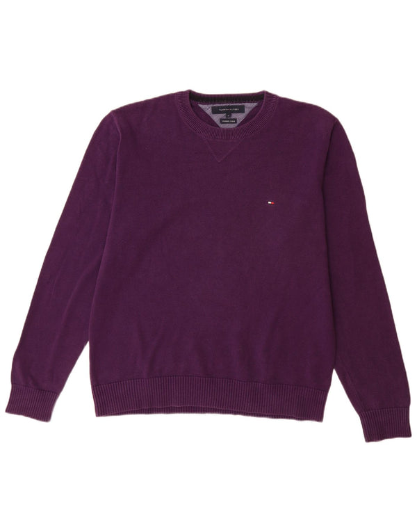 Tommy Hilfiger Herre sweater med rund hals, medium lilla bomuld