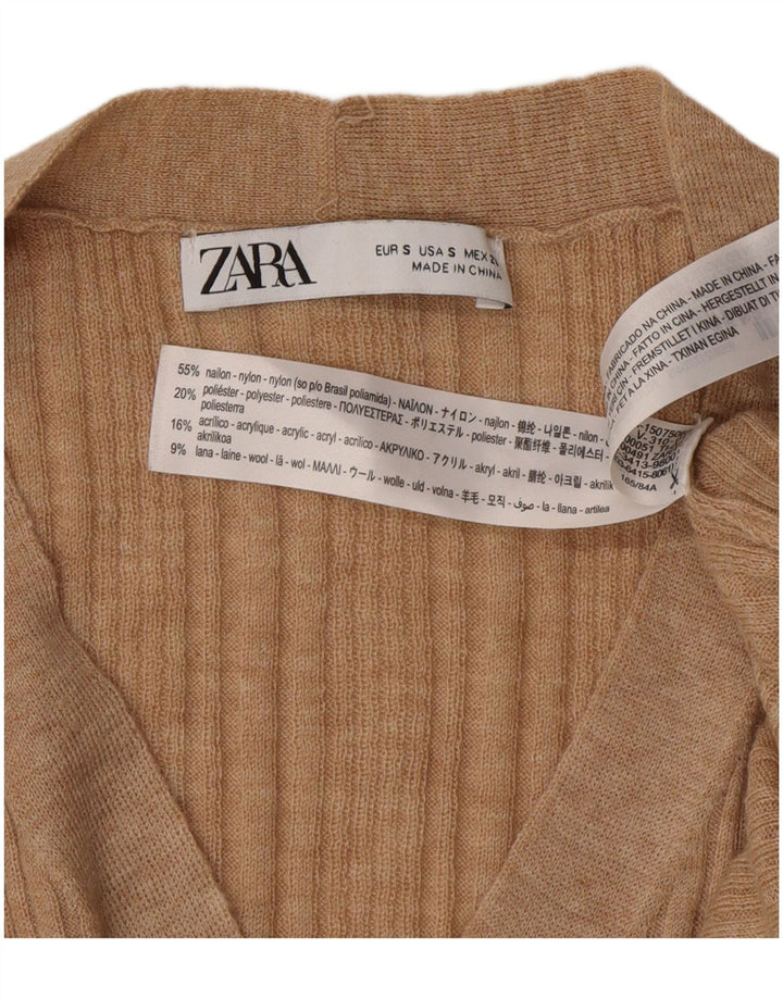 Zara Dame Cardigan Sweater UK 10 Small Beige Nylon