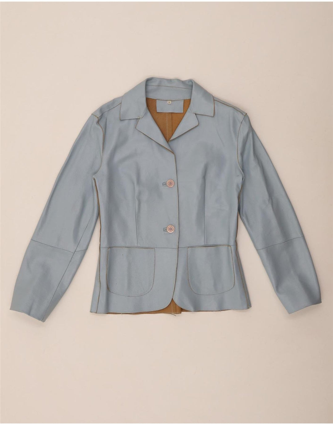 VINTAGE Dame 2-knaps læder blazerjakke UK 12 Medium Blue