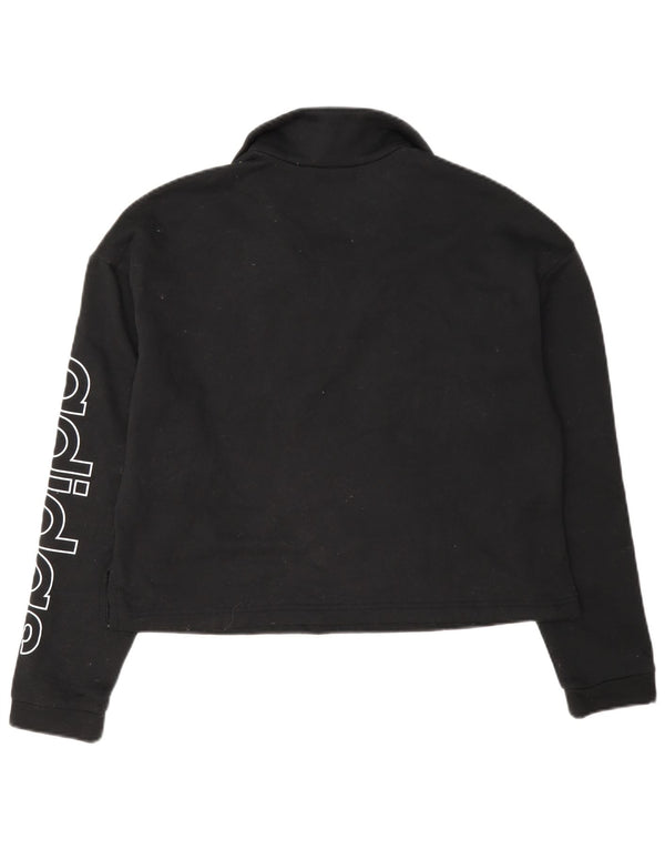 Adidas Dame Crop Grafisk Zip Neck Sweatshirt Jumper UK 16/18 Large Black
