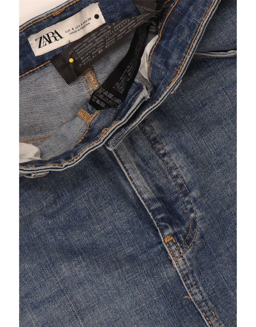 Zara Midi-denimnederdel til kvinder, lille W26 blå bomuld