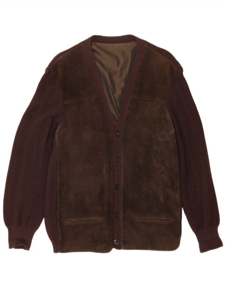 Vintage herre cardigan sweater medium brun farveblok