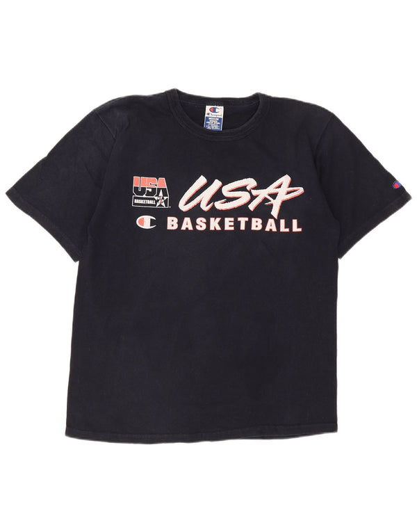 Champion Herre grafisk T-shirt Top Medium Marineblå Bomuld