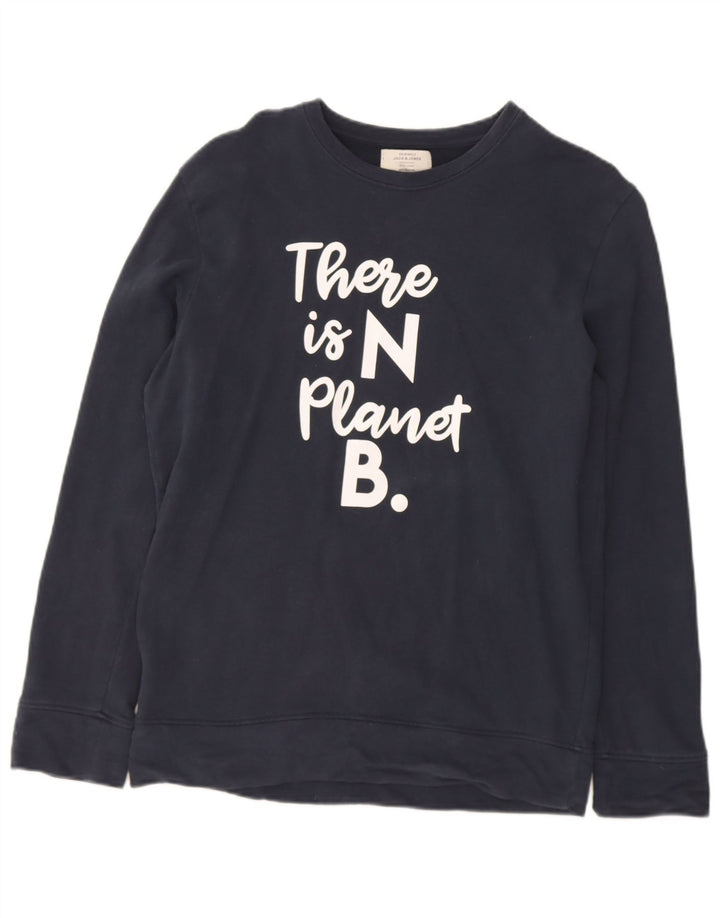 JACK & JONES Mens Graphic Sweatshirt Jumper Medium Navy Blue