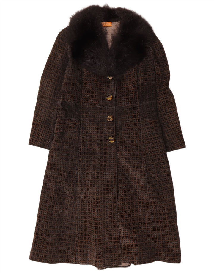Lesy Dame Overfrakke UK 14 Medium Brun Geometrisk