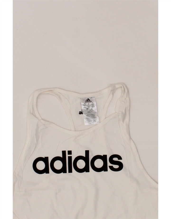 ADIDAS Womens Graphic Vest Top UK 8/10 Small White Cotton Vintage Adidas and Second-Hand Adidas from Messina Hembry 