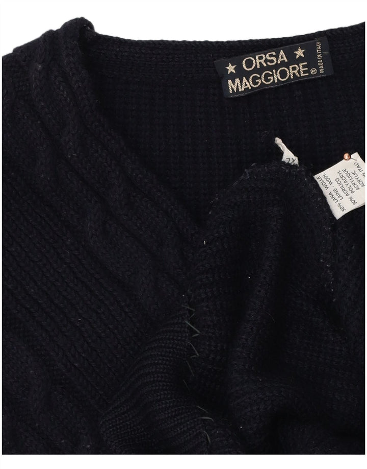 Vintage herre V-hals sweater XL marineblå uld