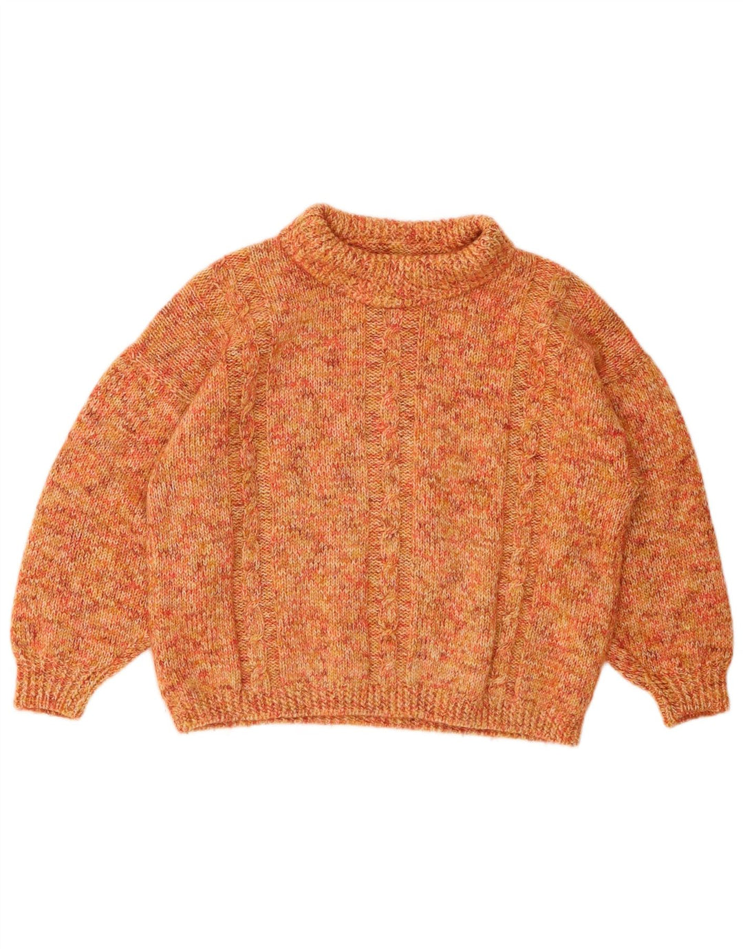 VINTAGE Dame Crop rullehals sweater UK 14 Large Orange Flecked