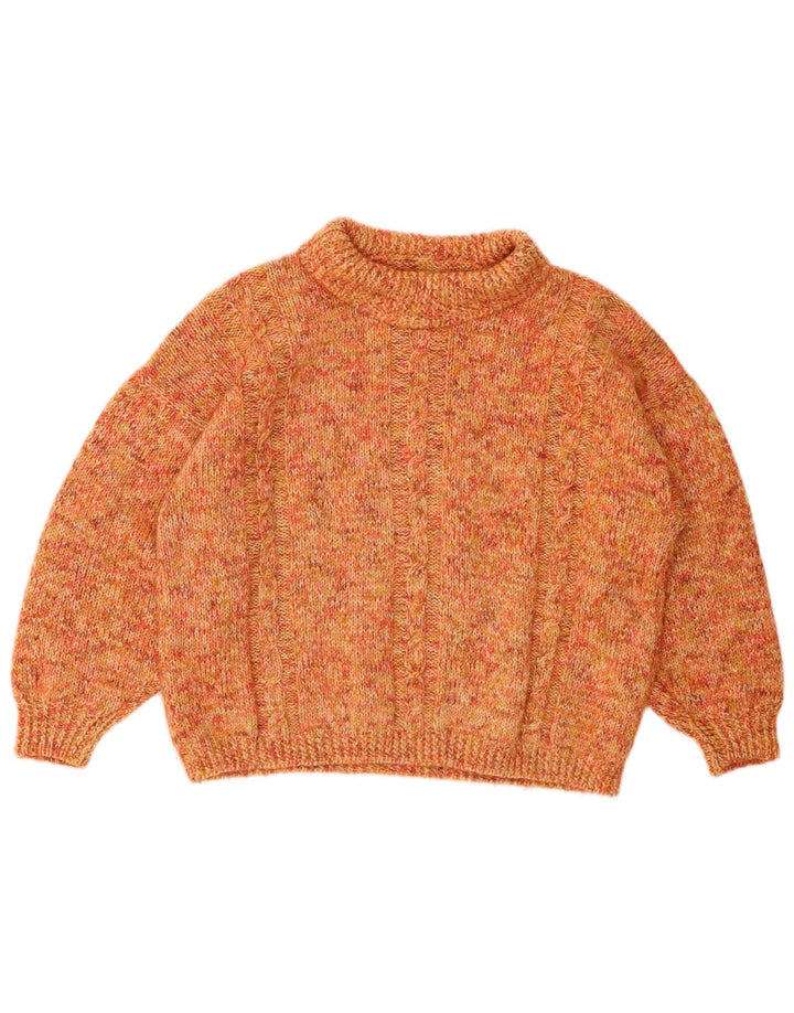 VINTAGE Dame Crop rullehals sweater UK 14 Large Orange Flecked