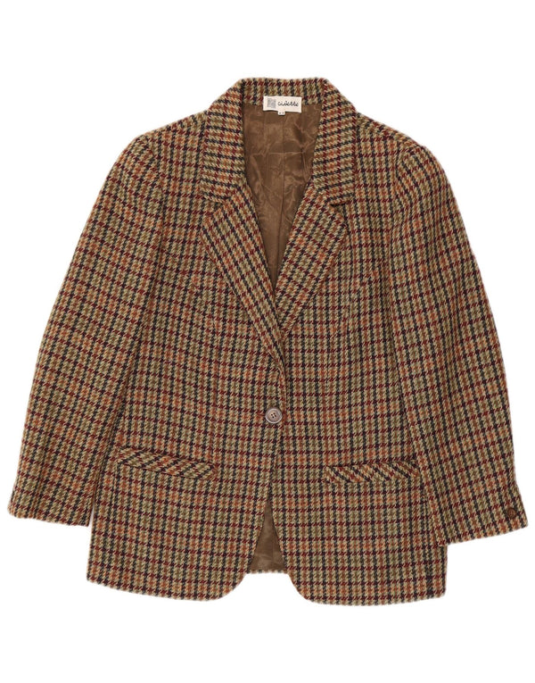 Vintage dame 1-knaps blazerjakke IT 42 Medium Brown Houndstooth Uld