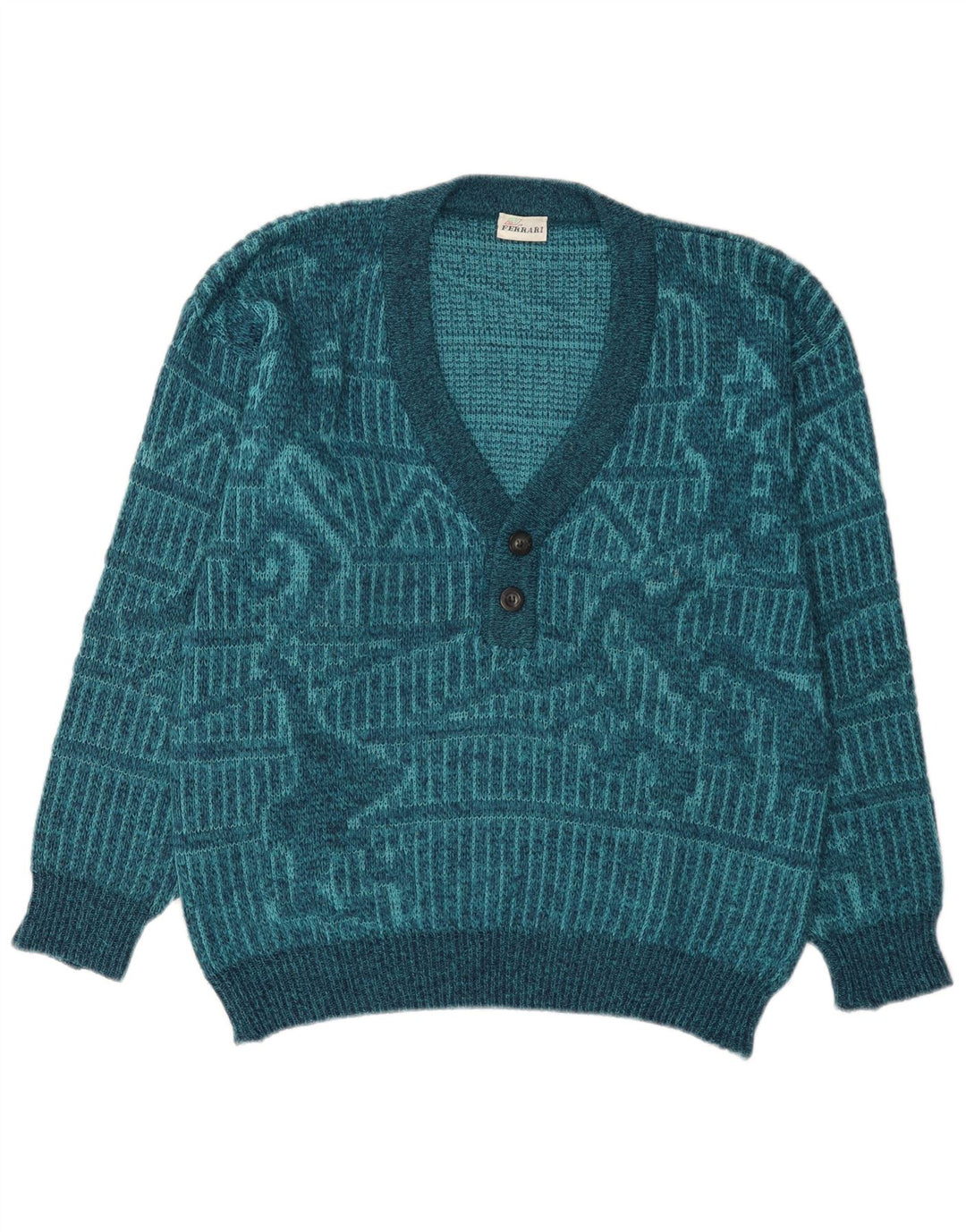 Ferrari Herre abstrakt mønster V-hals sweater mellemblå geometrisk