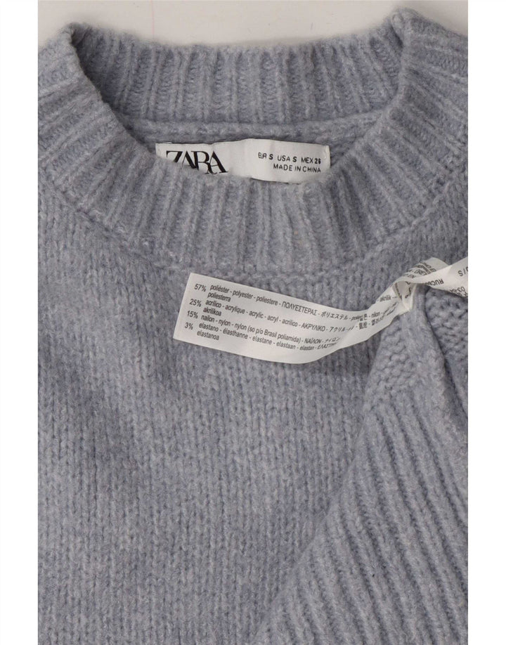 Zara Dame Oversized Crew Neck Jumper Sweater UK 10 Small Grey Polyester