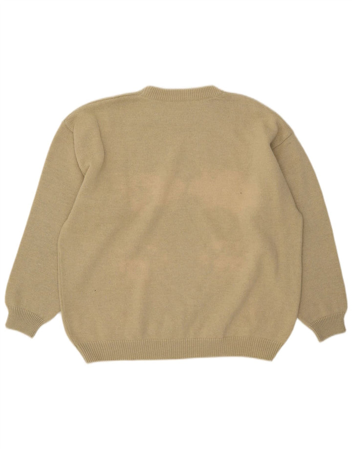 Vintage Herre Crew Neck Jumper Sweater IT 52 Stor Beige Uld