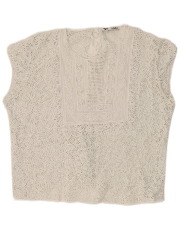 Zara Womens Crop Blondebluse Top UK 16 Large White