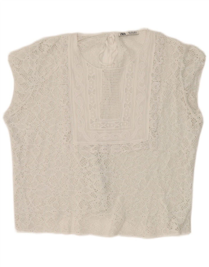 Zara Womens Crop Blondebluse Top UK 16 Large White