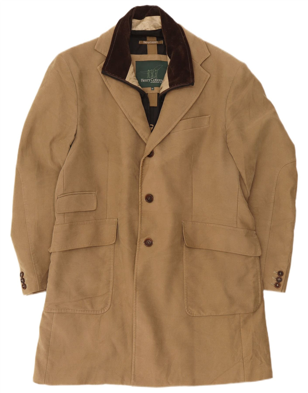Henry Cottons Herre Regular Fit Overfrakke IT 50 Large Beige Classic