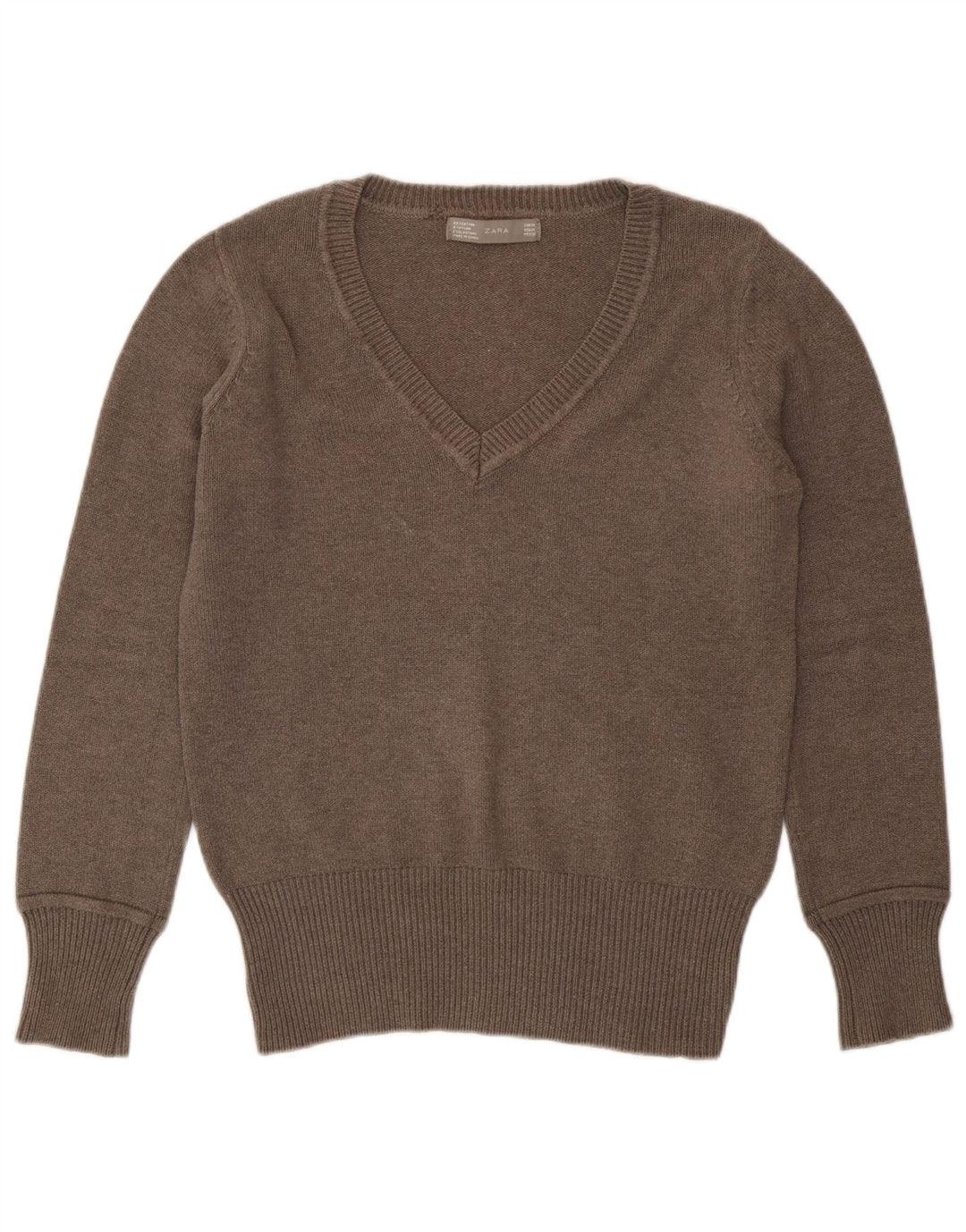 Zara Dame V-hals sweater UK 14 Medium Brun