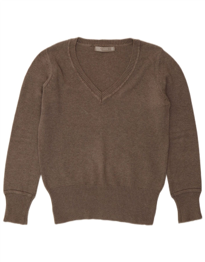 Zara Dame V-hals sweater UK 14 Medium Brun