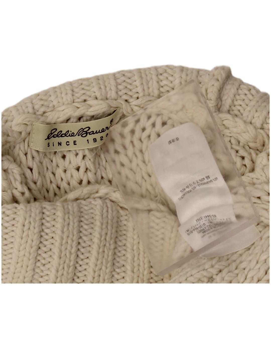 Eddie Bauer Dame Turtle Neck Jumper Sweater UK 8 Small Off White Bomuld