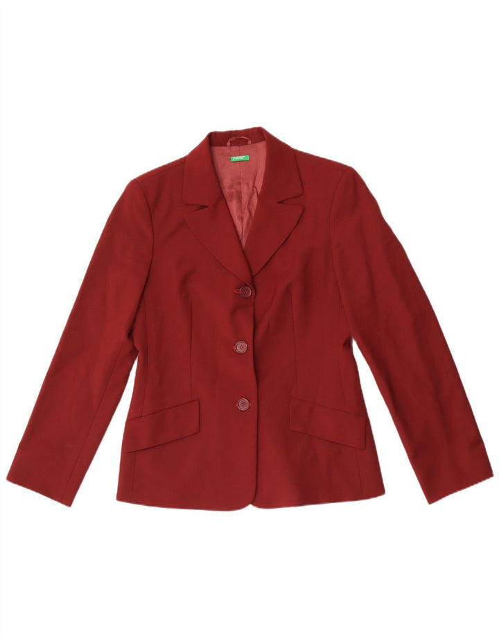 Benetton Dame 3 Button Blazer Jacket IT 42 Medium Burgundy Polyester
