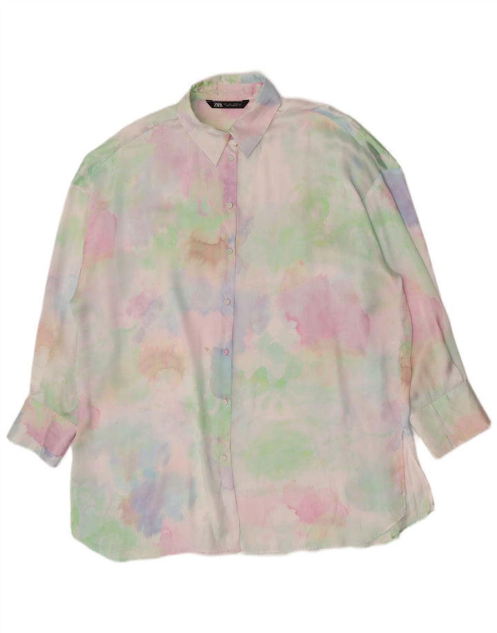 Zara Kvinders Oversized Skjortekjole UK 16 Large Multicolor Tie Dye