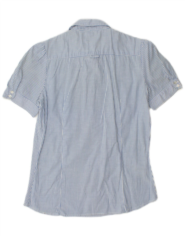 Zara Dame Kortærmet Pullover Shirt UK 10 Lille Blå Stribet