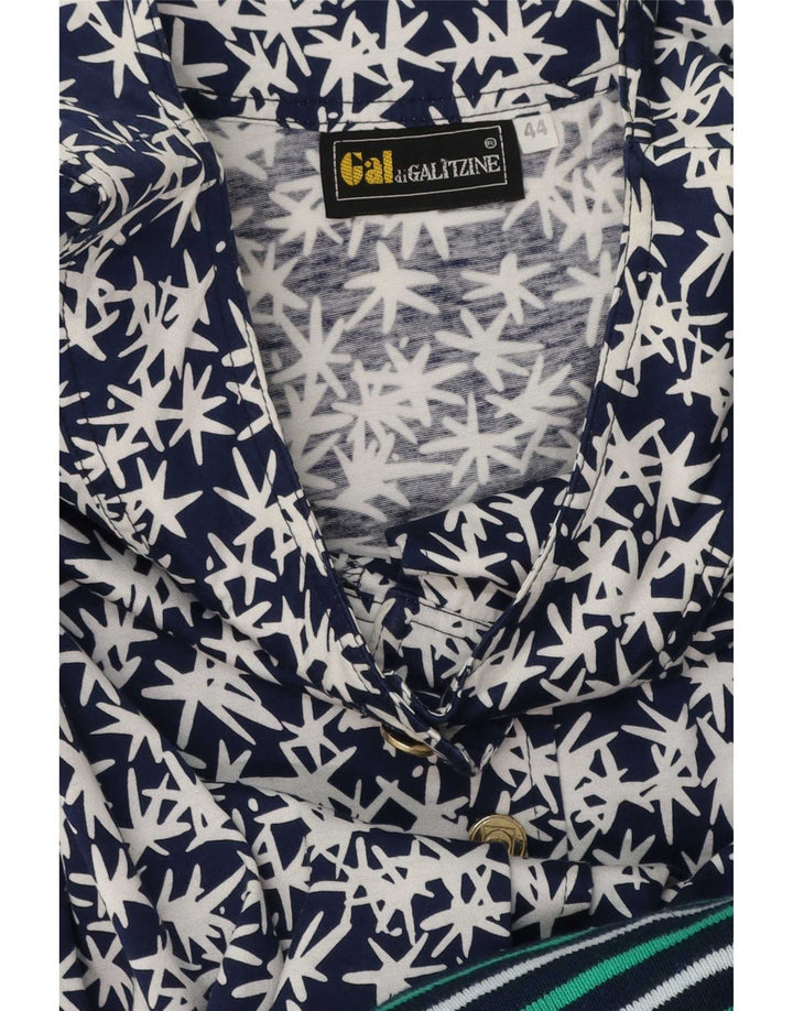 Vintage Dame Bluse Top IT 44 Medium Navy Blue Floral