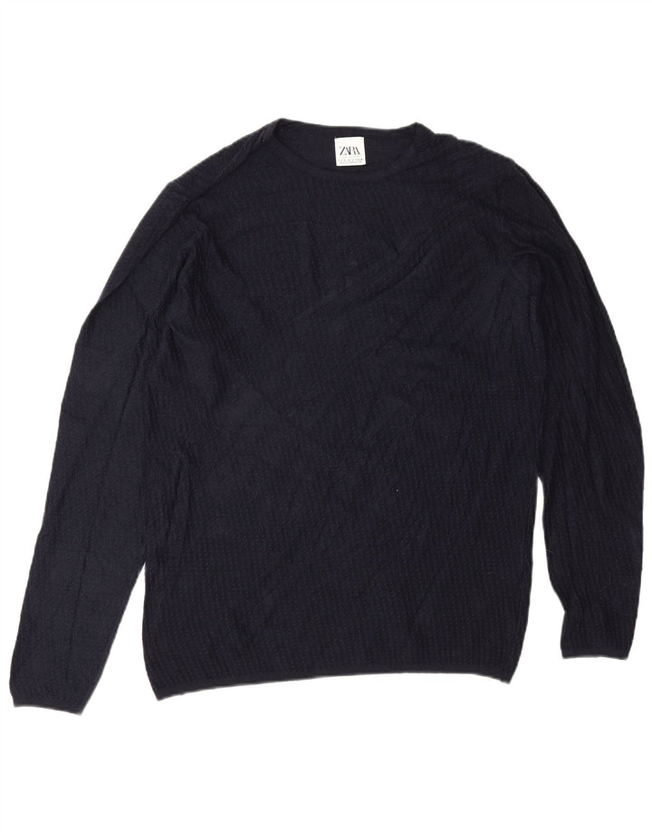 Zara Herre trøje med rund hals, medium marineblå viskose