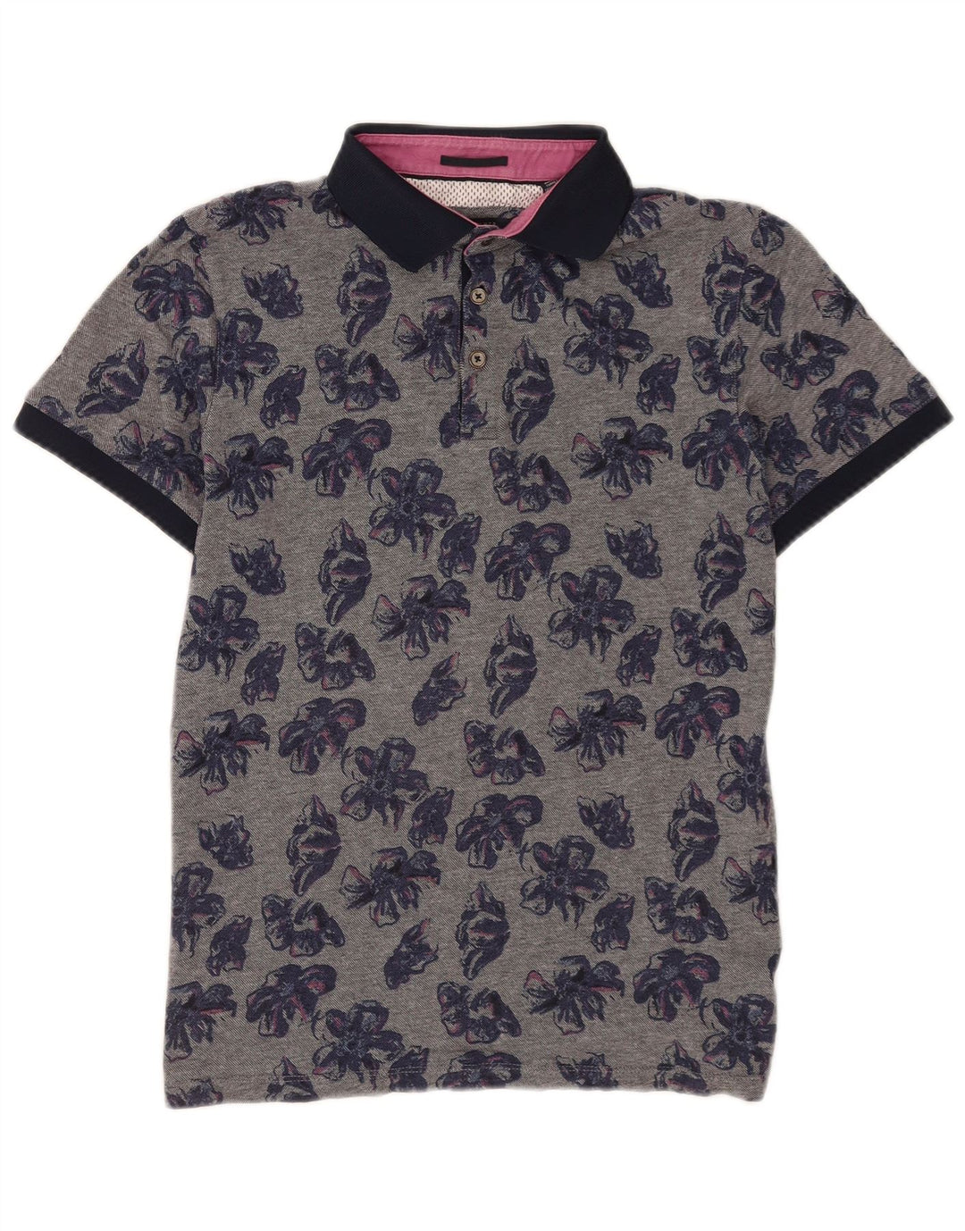 Ted Baker herre poloshirt str. 4 Large Grå blomsterbomuld